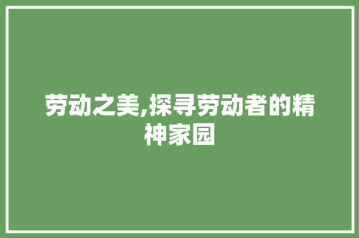 劳动之美,探寻劳动者的精神家园