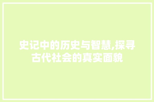 史记中的历史与智慧,探寻古代社会的真实面貌