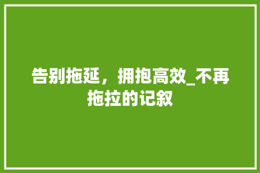 告别拖延，拥抱高效_不再拖拉的记叙