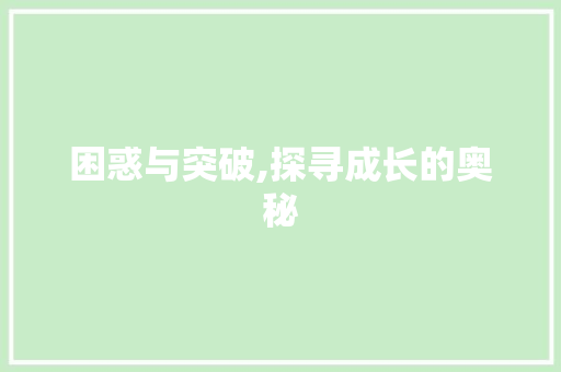 困惑与突破,探寻成长的奥秘