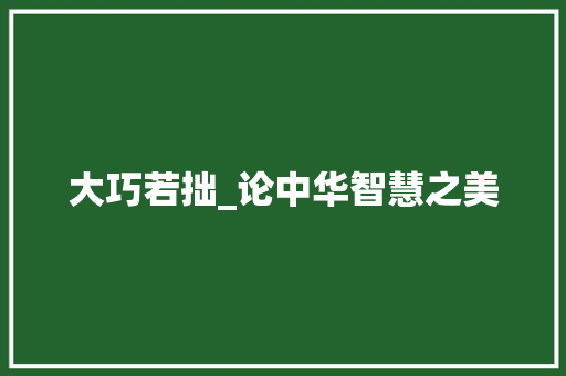 大巧若拙_论中华智慧之美