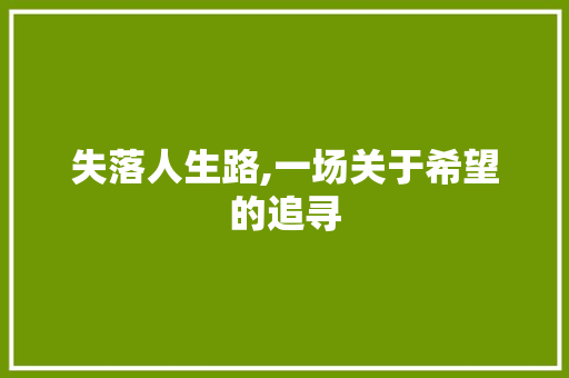 失落人生路,一场关于希望的追寻