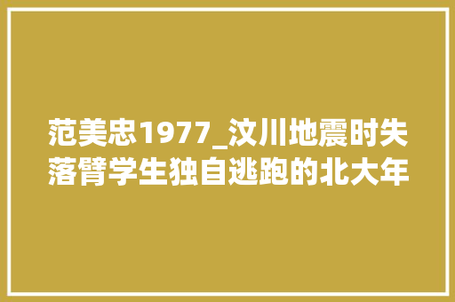 范美忠1977_汶川地震时失落臂学生独自逃跑的北大年夜才子范美忠如今过得若何