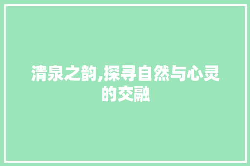 清泉之韵,探寻自然与心灵的交融