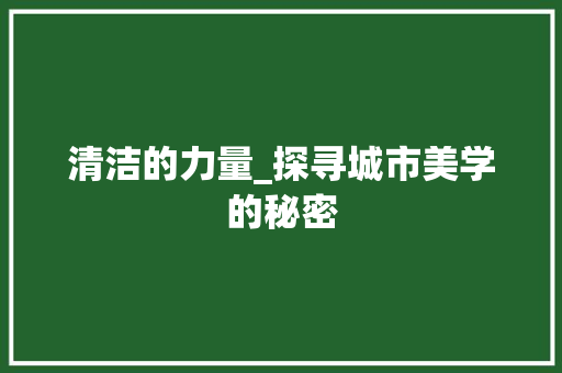 清洁的力量_探寻城市美学的秘密