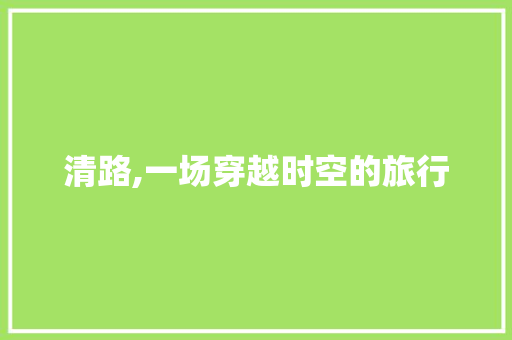 清路,一场穿越时空的旅行