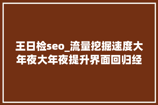 王日检seo_流量挖掘速度大年夜大年夜提升界面回归经典