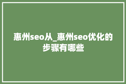 惠州seo从_惠州seo优化的步骤有哪些