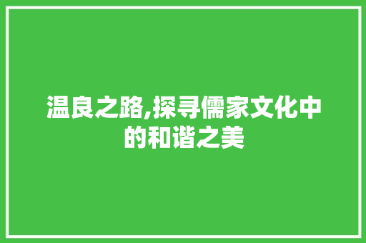 温良之路,探寻儒家文化中的和谐之美