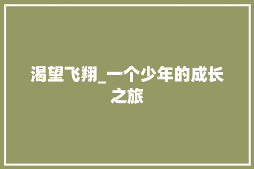 渴望飞翔_一个少年的成长之旅