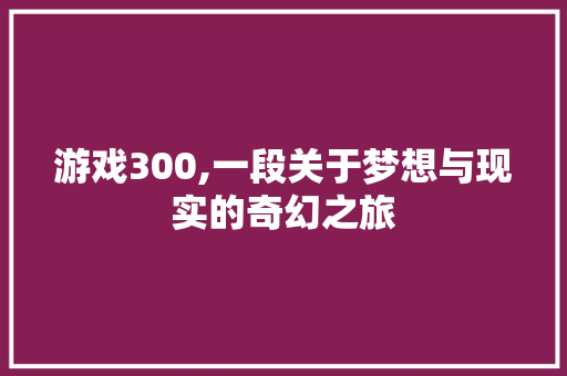 游戏300,一段关于梦想与现实的奇幻之旅