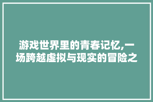 游戏世界里的青春记忆,一场跨越虚拟与现实的冒险之旅