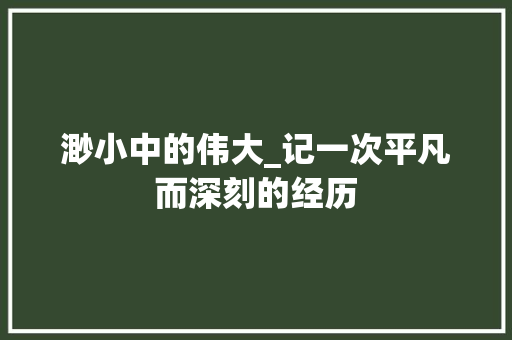 渺小中的伟大_记一次平凡而深刻的经历