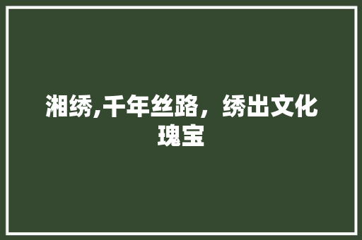 湘绣,千年丝路，绣出文化瑰宝