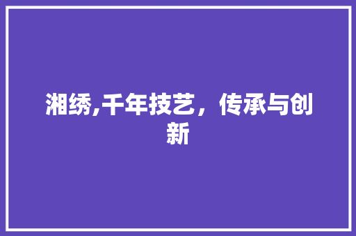 湘绣,千年技艺，传承与创新