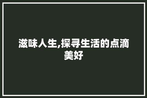 滋味人生,探寻生活的点滴美好