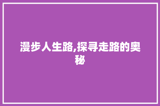 漫步人生路,探寻走路的奥秘