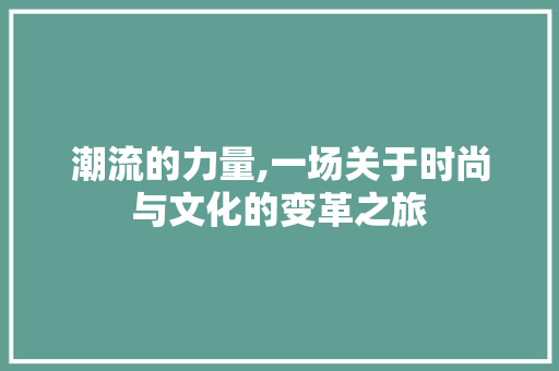 潮流的力量,一场关于时尚与文化的变革之旅