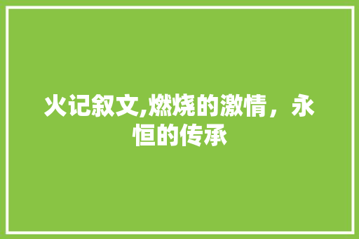 火记叙文,燃烧的激情，永恒的传承