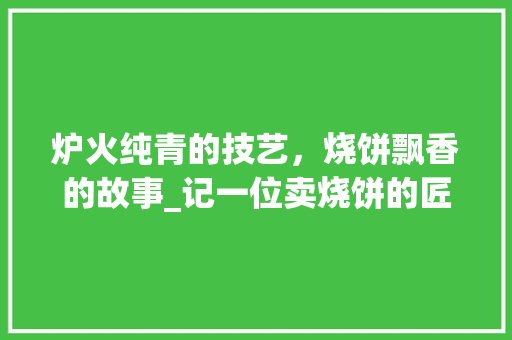 炉火纯青的技艺，烧饼飘香的故事_记一位卖烧饼的匠人