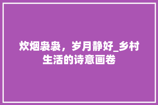 炊烟袅袅，岁月静好_乡村生活的诗意画卷