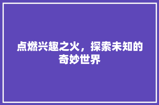 点燃兴趣之火，探索未知的奇妙世界