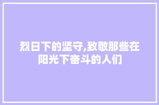 烈日下的坚守,致敬那些在阳光下奋斗的人们