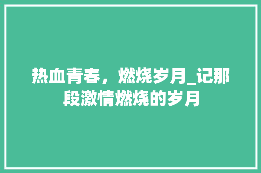 热血青春，燃烧岁月_记那段激情燃烧的岁月