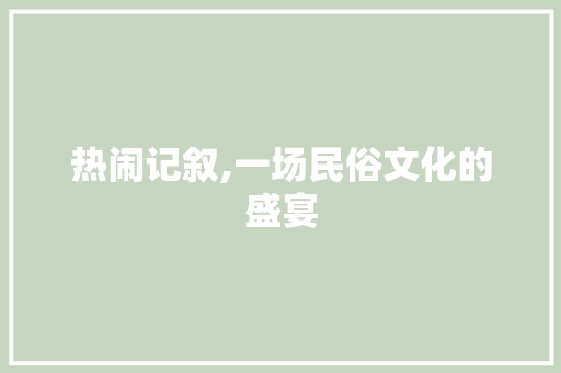 热闹记叙,一场民俗文化的盛宴