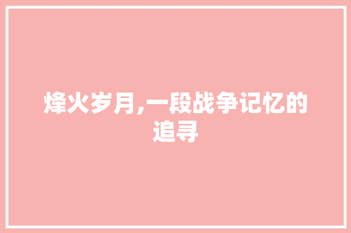 烽火岁月,一段战争记忆的追寻