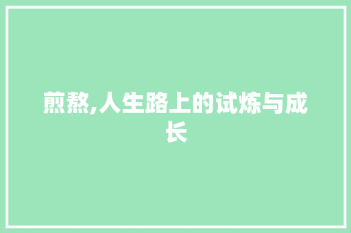 煎熬,人生路上的试炼与成长