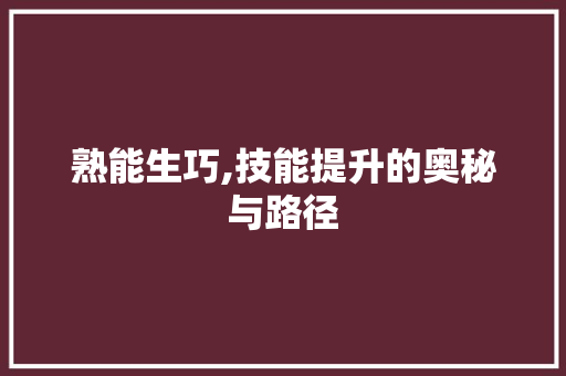 熟能生巧,技能提升的奥秘与路径