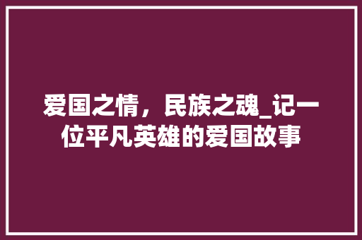 爱国之情，民族之魂_记一位平凡英雄的爱国故事