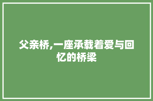 父亲桥,一座承载着爱与回忆的桥梁