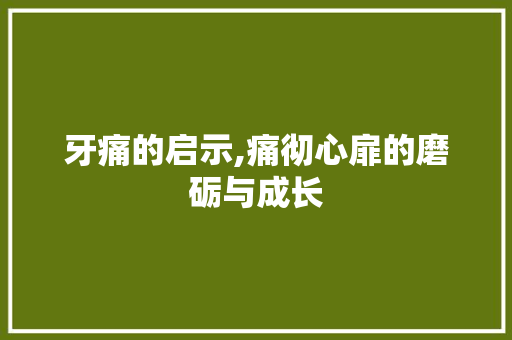 牙痛的启示,痛彻心扉的磨砺与成长