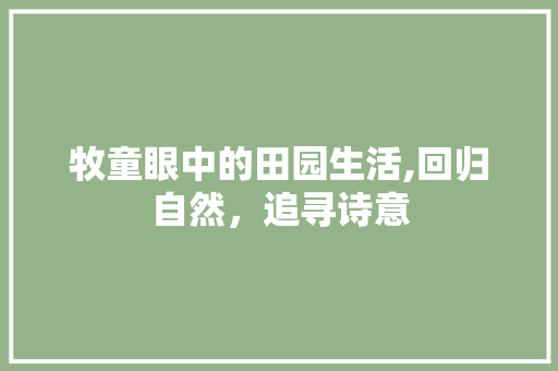 牧童眼中的田园生活,回归自然，追寻诗意