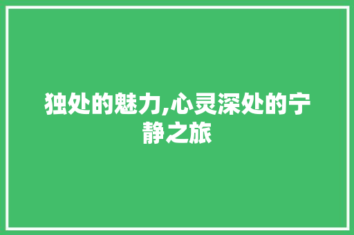 独处的魅力,心灵深处的宁静之旅