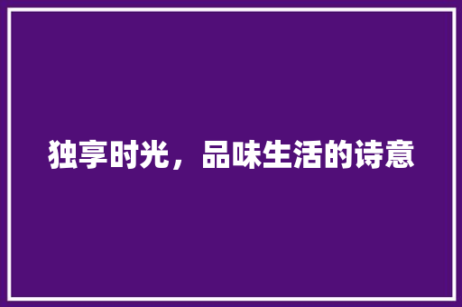 独享时光，品味生活的诗意