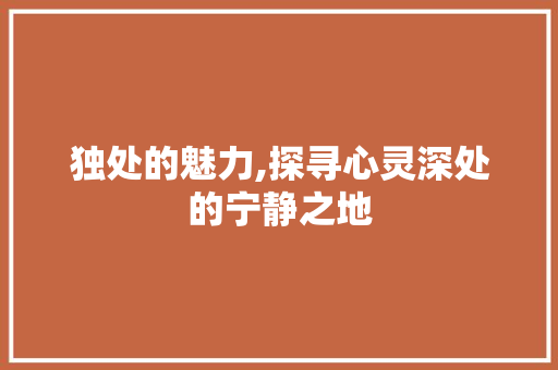 独处的魅力,探寻心灵深处的宁静之地