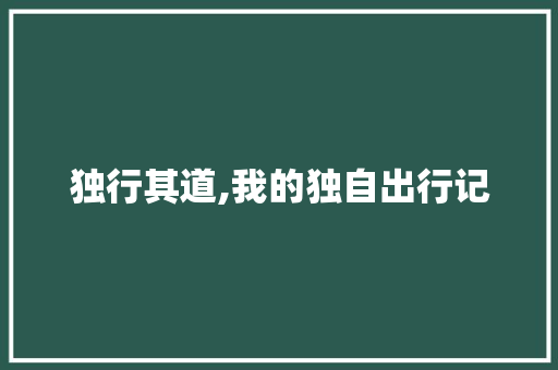 独行其道,我的独自出行记