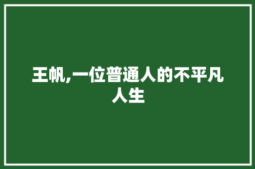 王帆,一位普通人的不平凡人生