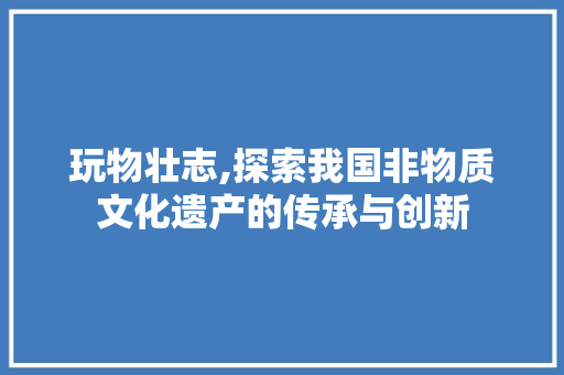 玩物壮志,探索我国非物质文化遗产的传承与创新