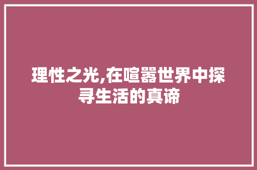 理性之光,在喧嚣世界中探寻生活的真谛