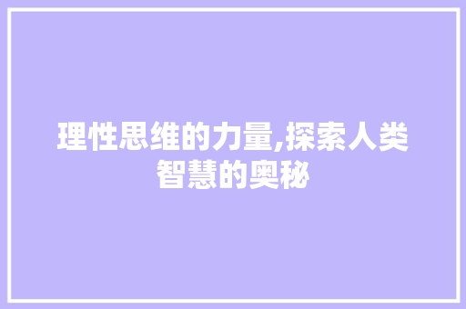 理性思维的力量,探索人类智慧的奥秘