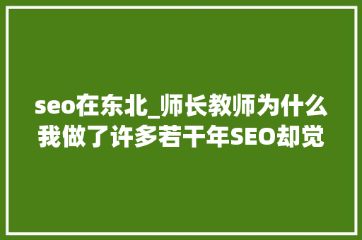 seo在东北_师长教师为什么我做了许多若干年SEO却觉得没有实质的进步 职场范文