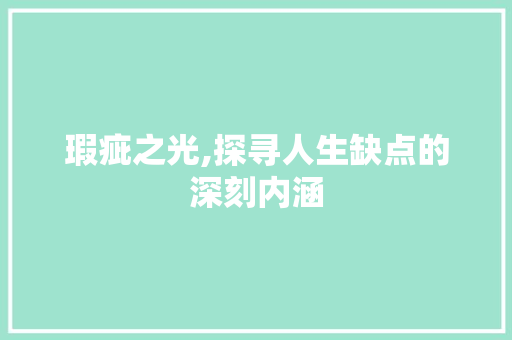 瑕疵之光,探寻人生缺点的深刻内涵