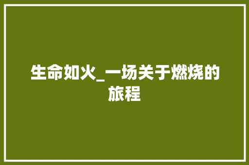 生命如火_一场关于燃烧的旅程