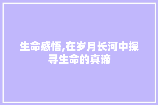 生命感悟,在岁月长河中探寻生命的真谛