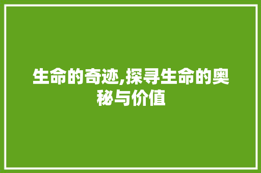 生命的奇迹,探寻生命的奥秘与价值