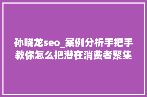 孙晓龙seo_案例分析手把手教你怎么把潜在消费者聚集到自己的流量池 求职信范文